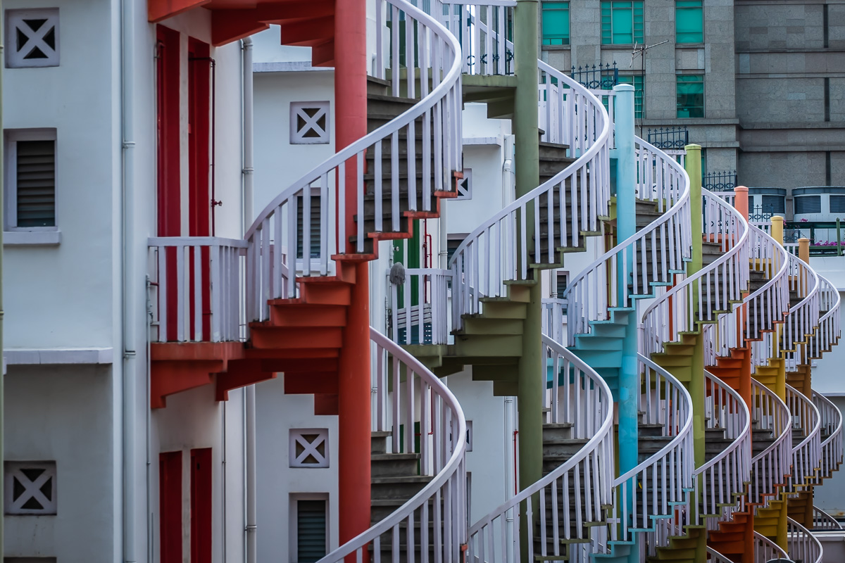 Colorful spiral staircases