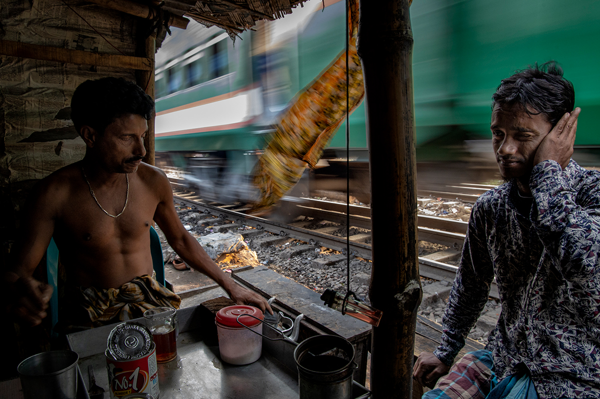 A noisy tea-stall.