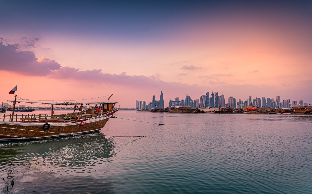 Traditional dhow in the harbor at West Bay, Doha - Qatar 