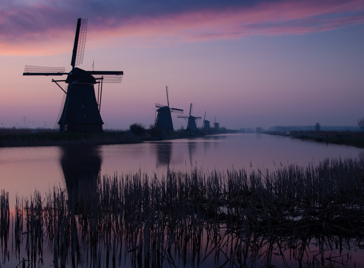 Kinderdijk at daybreak