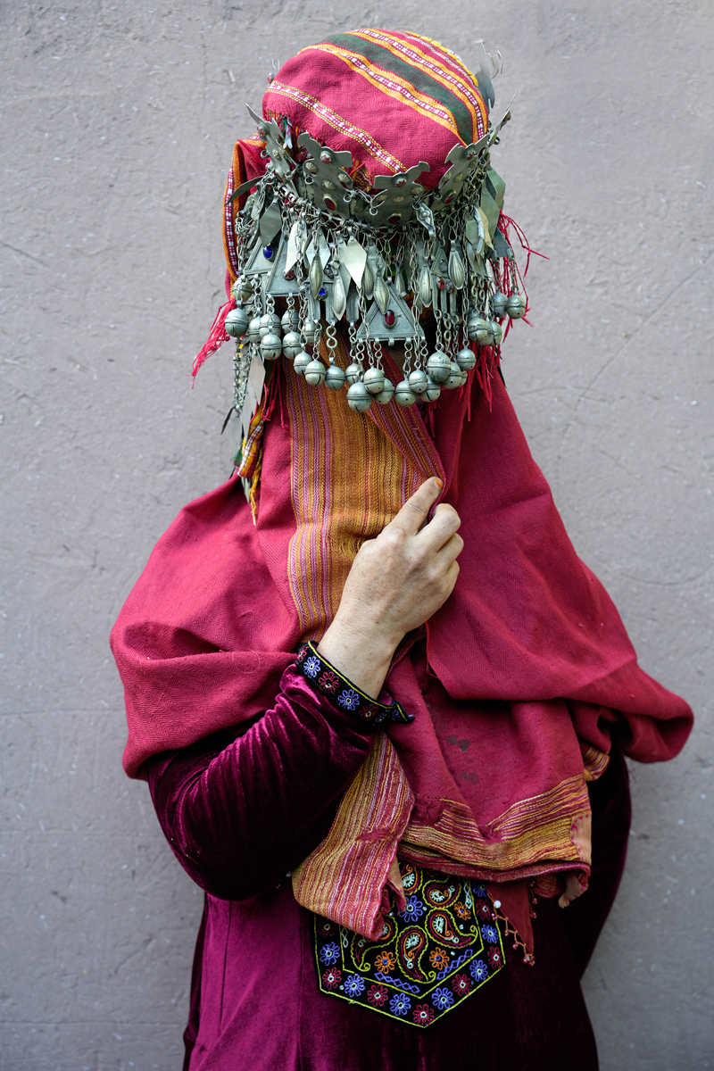 Afghan Turkmen woman in antique headress