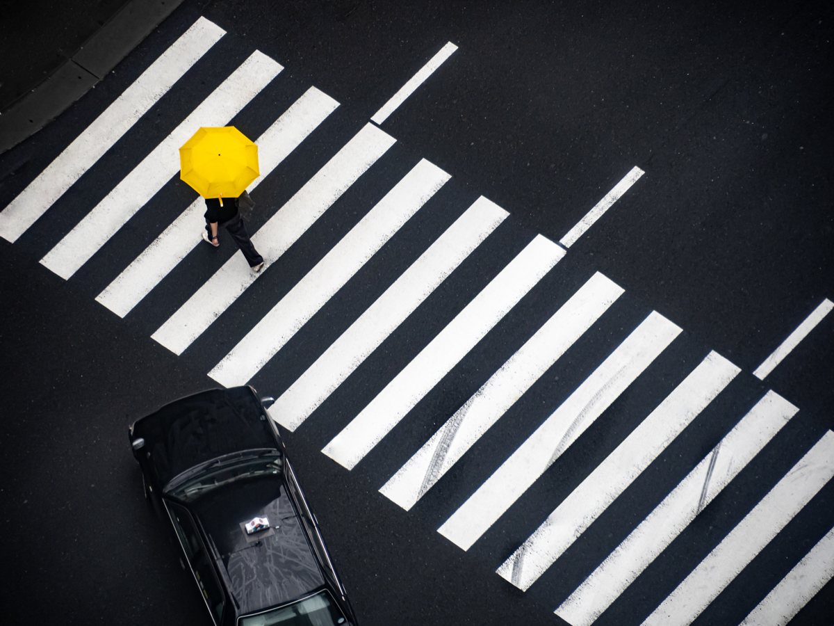 Yellow in the monochrome city.