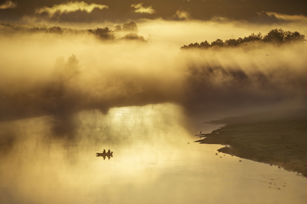 Dawn in the embrace of fog