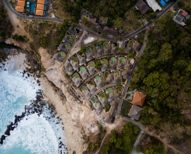 A construction site of a luxury resort located on a cliff at Ceningan blue Lagoon