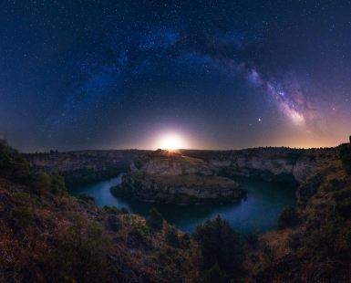 Moon Rising Under the Milky Way