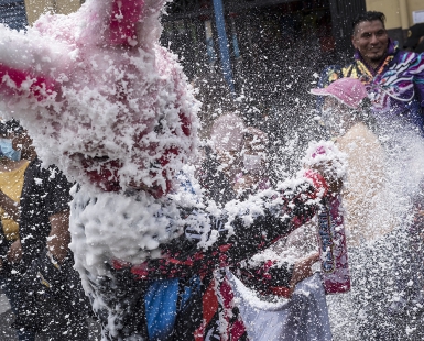 Carnival lather battle in Quito, Ecuador 