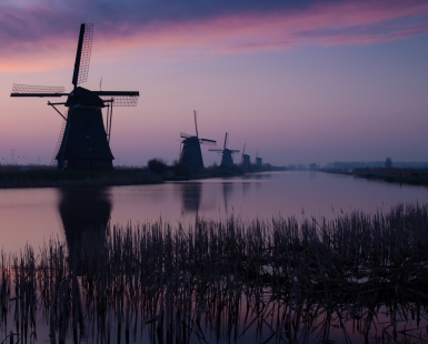 Kinderdijk at daybreak