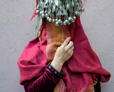 Afghan Turkmen woman in antique headress