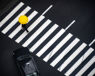 Yellow in the monochrome city.