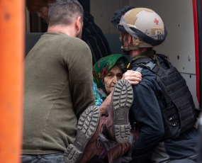 Evacuation of Elderly Woman in Ukraine