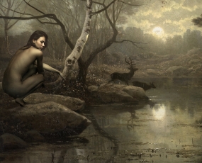 Kristina in the Forest Landscape in the Moonlight
